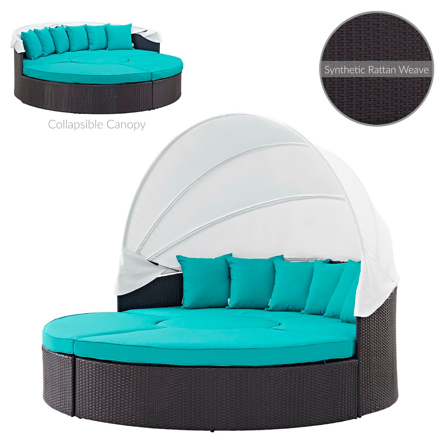Quest Outdoor Patio Wicker Rattan Canopy Sectional Daybed in Espresso Turquoise by Modway (983)