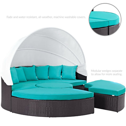 Quest Outdoor Patio Wicker Rattan Canopy Sectional Daybed in Espresso Turquoise by Modway (983)