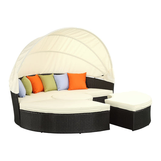 Quest Outdoor Patio Wicker Rattan Canopy Sectional Daybed in Espresso White by Modway (983)