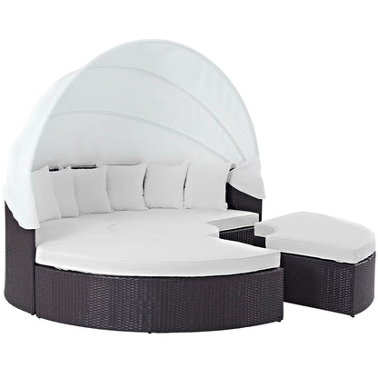 Quest Outdoor Patio Wicker Rattan Canopy Sectional Daybed in Espresso White by Modway (983)