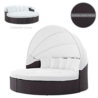 Quest Outdoor Patio Wicker Rattan Canopy Sectional Daybed in Espresso White by Modway (983)
