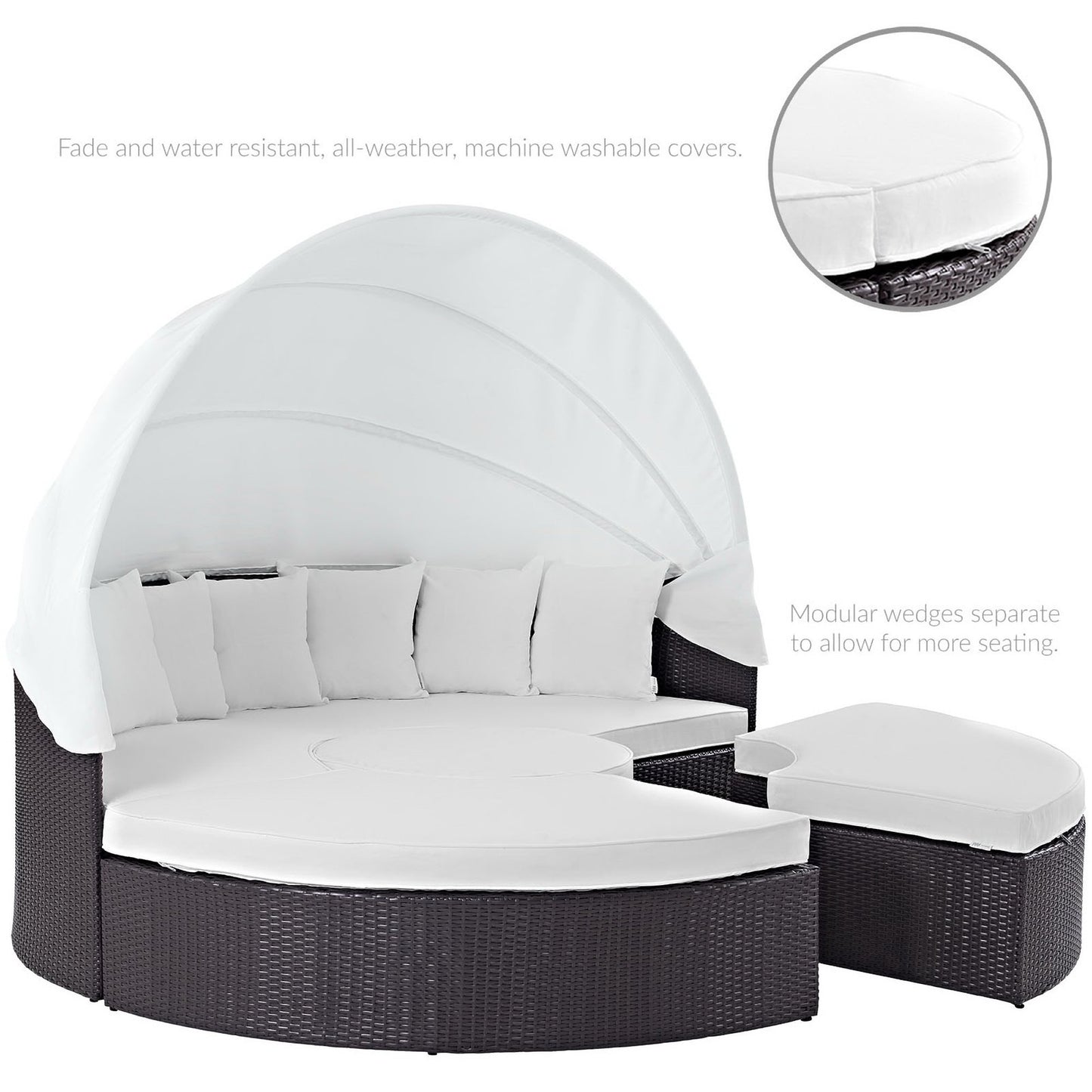 Quest Outdoor Patio Wicker Rattan Canopy Sectional Daybed in Espresso White by Modway (983)