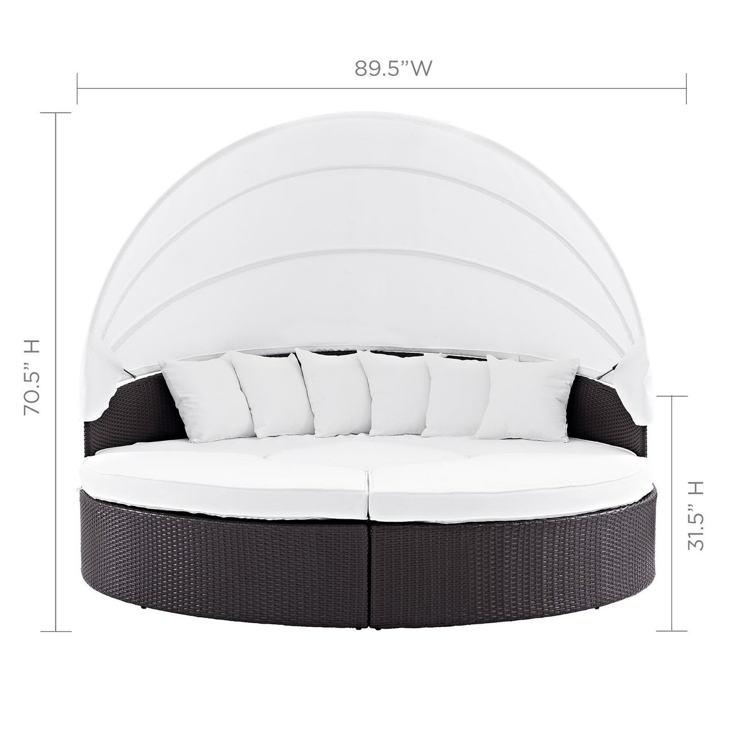 Quest Outdoor Patio Wicker Rattan Canopy Sectional Daybed in Espresso White by Modway (983)