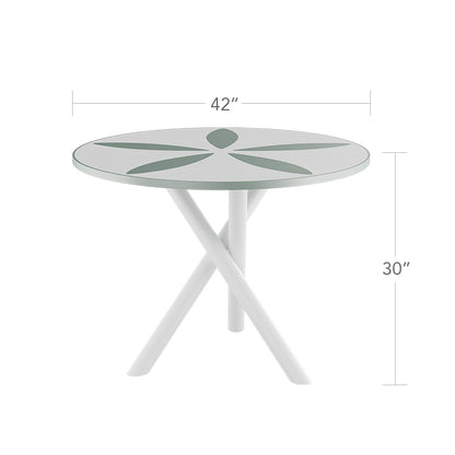 Organic Sand Dollar 42" Diameter Dining Table - Kessler Silver Frame - Light Gray Duraboard Top - White Duraboard Petals by DecoScape (2039-325-KES-DBGRY-DBWHT)