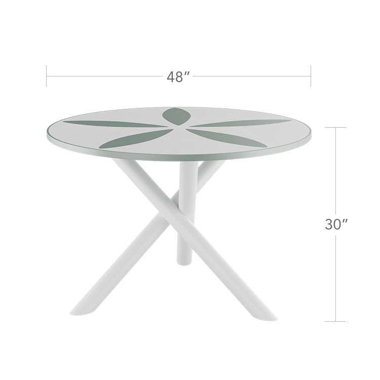 Organic Sand Dollar 48" Diameter Dining Table - Tex White Frame - White Duraboard Top - Black Duraboard Petals by DecoScape (2039-326-TXW-DBWHT-DBBLK)