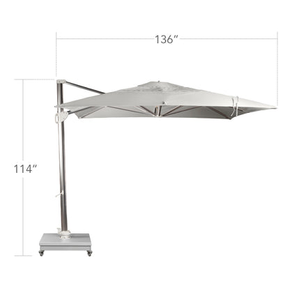 The Grand 10' Cantilever Umbrella (Square)-Mirror Anodized Frame, Lowes Grey Base by DecoScape (3601-606)