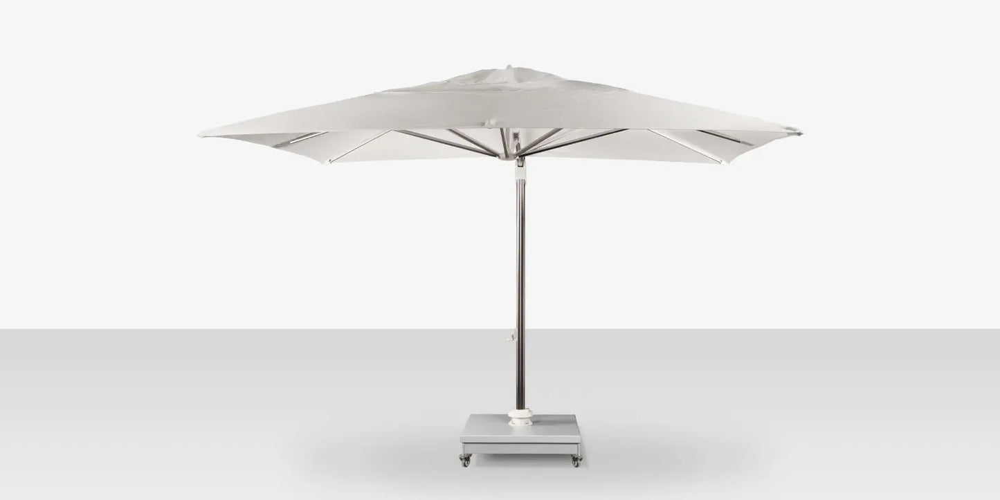 The Grand 10' Cantilever Umbrella (Square)-Mirror Anodized Frame, Lowes Grey Base by DecoScape (3601-606)