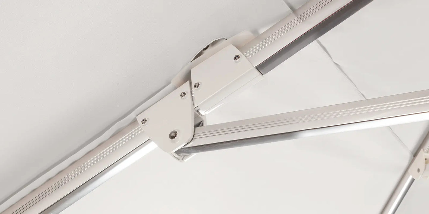 The Grand 10' Cantilever Umbrella (Square)-Mirror Anodized Frame, Lowes Grey Base by DecoScape (3601-606)