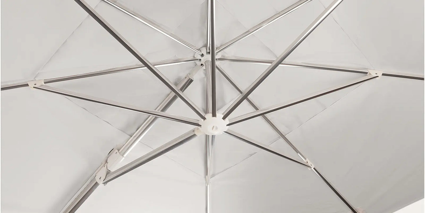The Grand 10' Cantilever Umbrella (Square)-Mirror Anodized Frame, Lowes Grey Base by DecoScape (3601-606)
