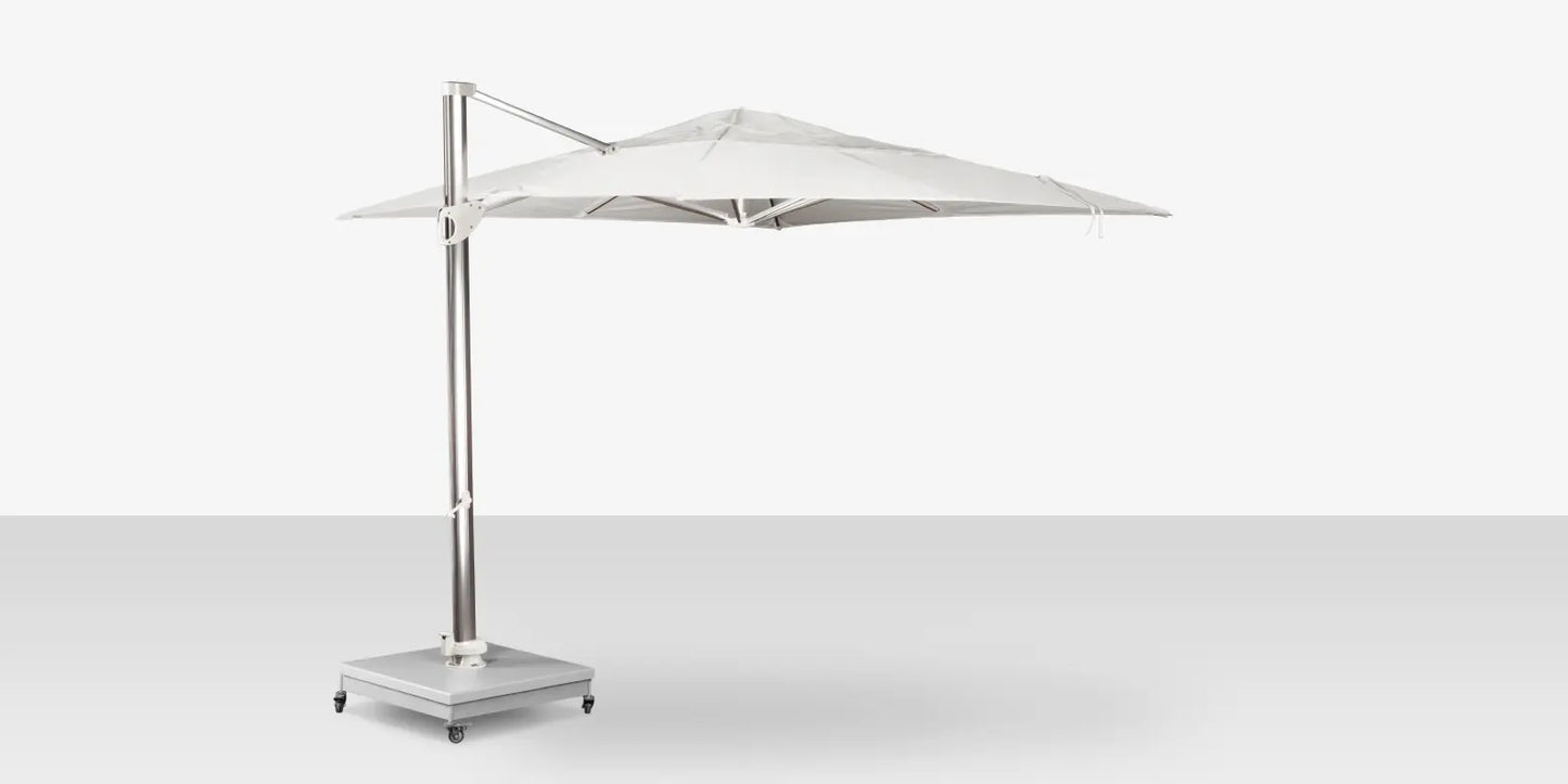 The Grand 10' Cantilever Umbrella (Square)-Mirror Anodized Frame, Lowes Grey Base by DecoScape (3601-606)