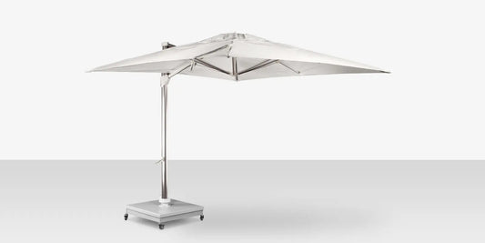 The Grand 13' Cantilever Umbrella (Square)- Mirror Anodized Frame, Lowes Grey Base by DecoScape (3601-609)