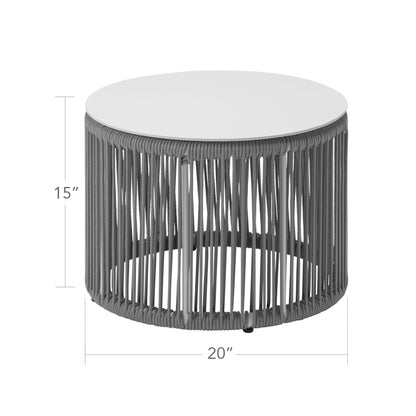 Skye Side Table (Round) - Tex White Frame / Gray Durarope by DecoScape (3303-322-TXW-GRY)