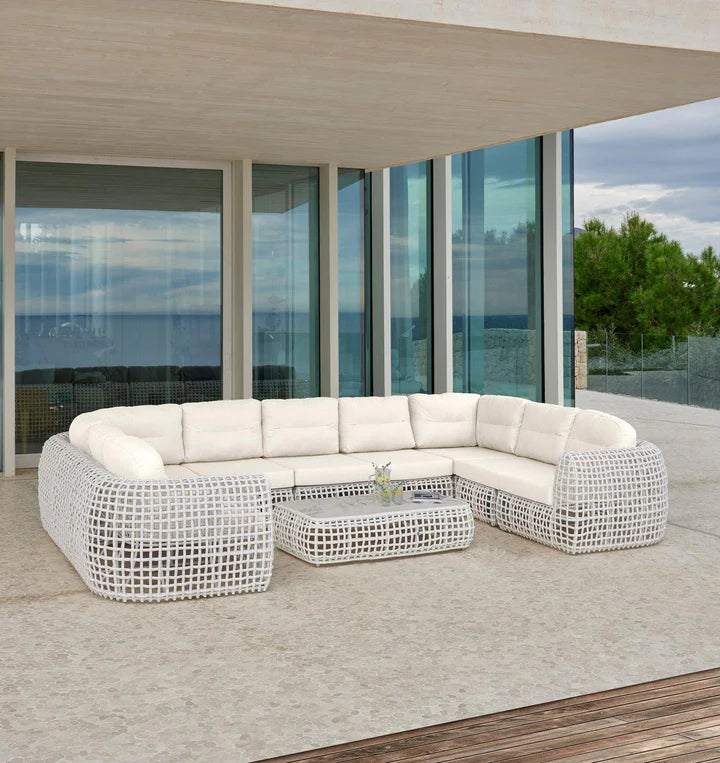 Dynasty 10-Piece Sectional Set in White Mushroom with Sunbrella Cushions