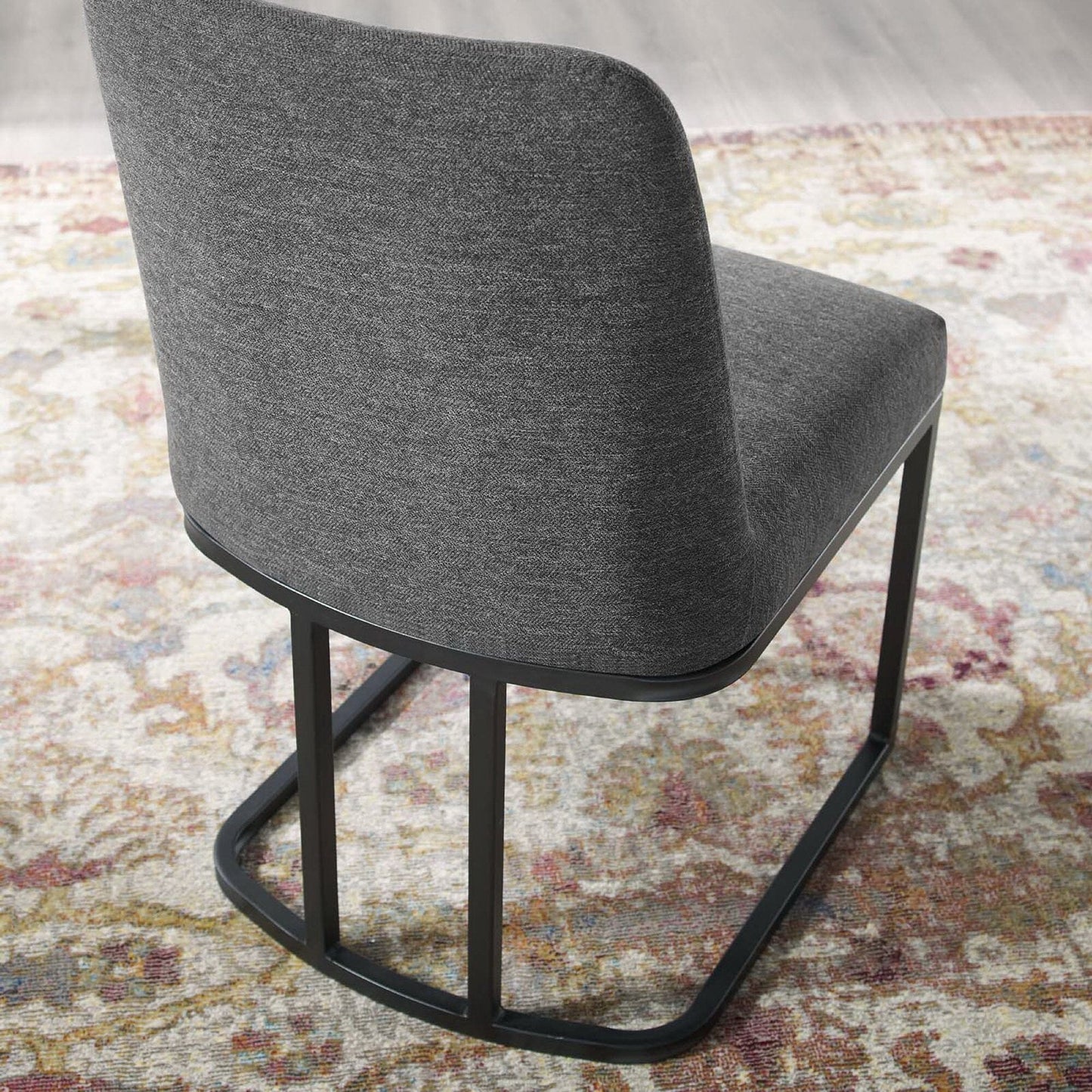 Amplify Sled Base Upholstered Fabric Dining Side Chair (Black / Charcoal) by Modway Dining Chair Modway 