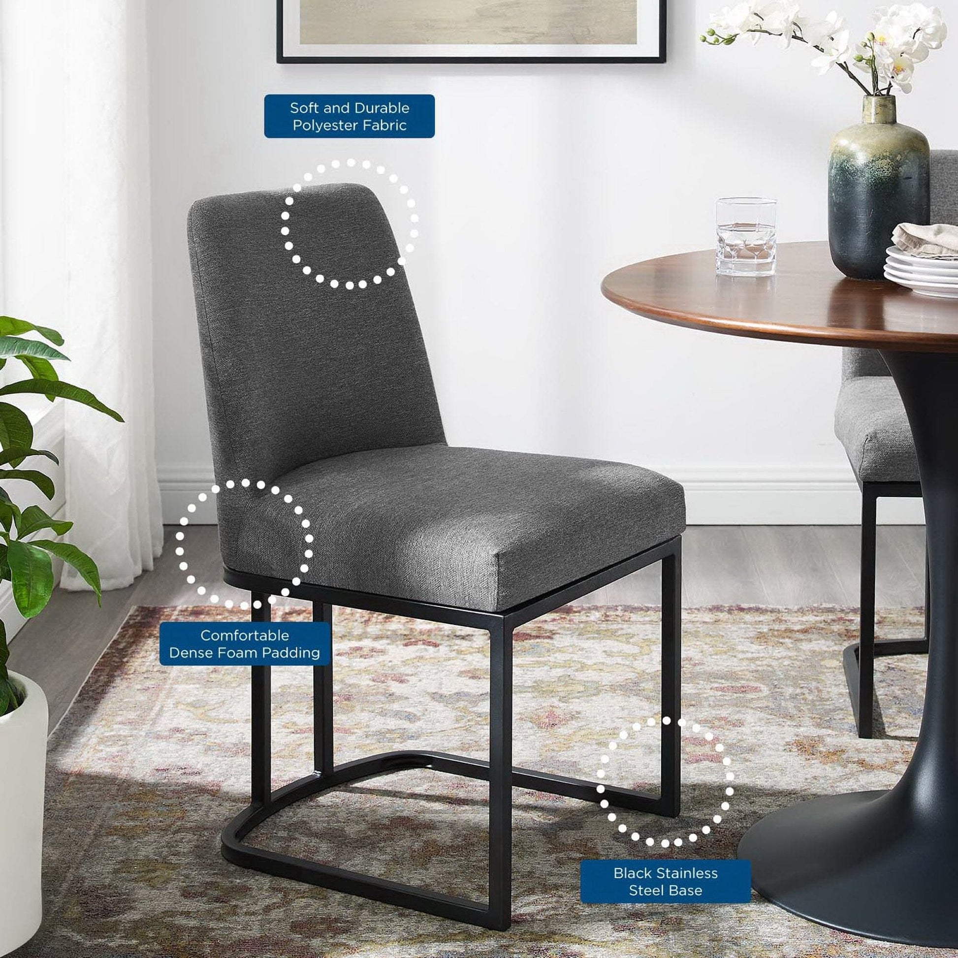 Amplify Sled Base Upholstered Fabric Dining Side Chair (Black / Charcoal) by Modway Dining Chair Modway 