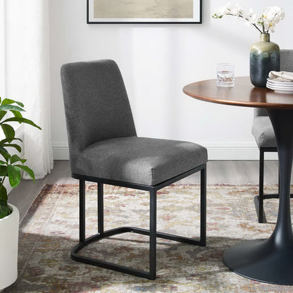 Amplify Sled Base Upholstered Fabric Dining Side Chair (Black / Charcoal) by Modway Dining Chair Modway 