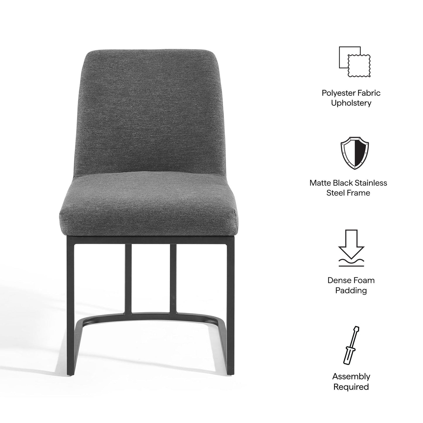 Amplify Sled Base Upholstered Fabric Dining Side Chair (Black / Charcoal) by Modway Dining Chair Modway 
