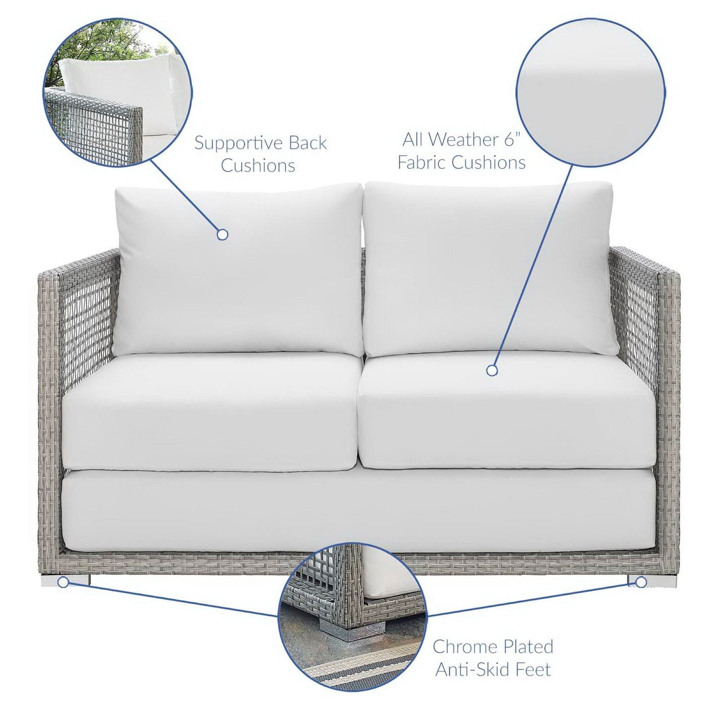 Aura 3 Piece Outdoor Patio Wicker Rattan Seating Set (Gray / White) by Modway Conversation Set Modway 
