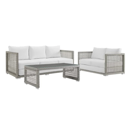 Aura 3 Piece Outdoor Patio Wicker Rattan Seating Set (Gray / White) by Modway Conversation Set Modway 