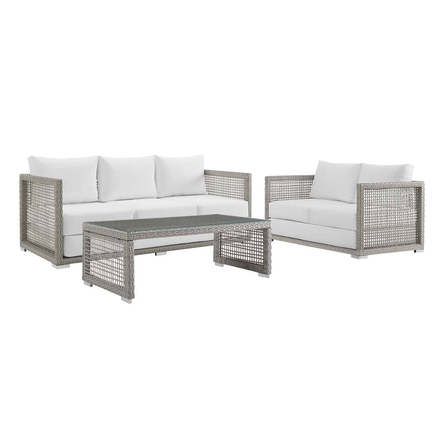 Aura 3 Piece Outdoor Patio Wicker Rattan Seating Set (Gray / White) by Modway Outdoor Seating Set Modway 