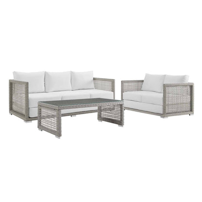 Aura 3 Piece Outdoor Patio Wicker Rattan Seating Set (Gray / White) by Modway Outdoor Seating Set Modway 
