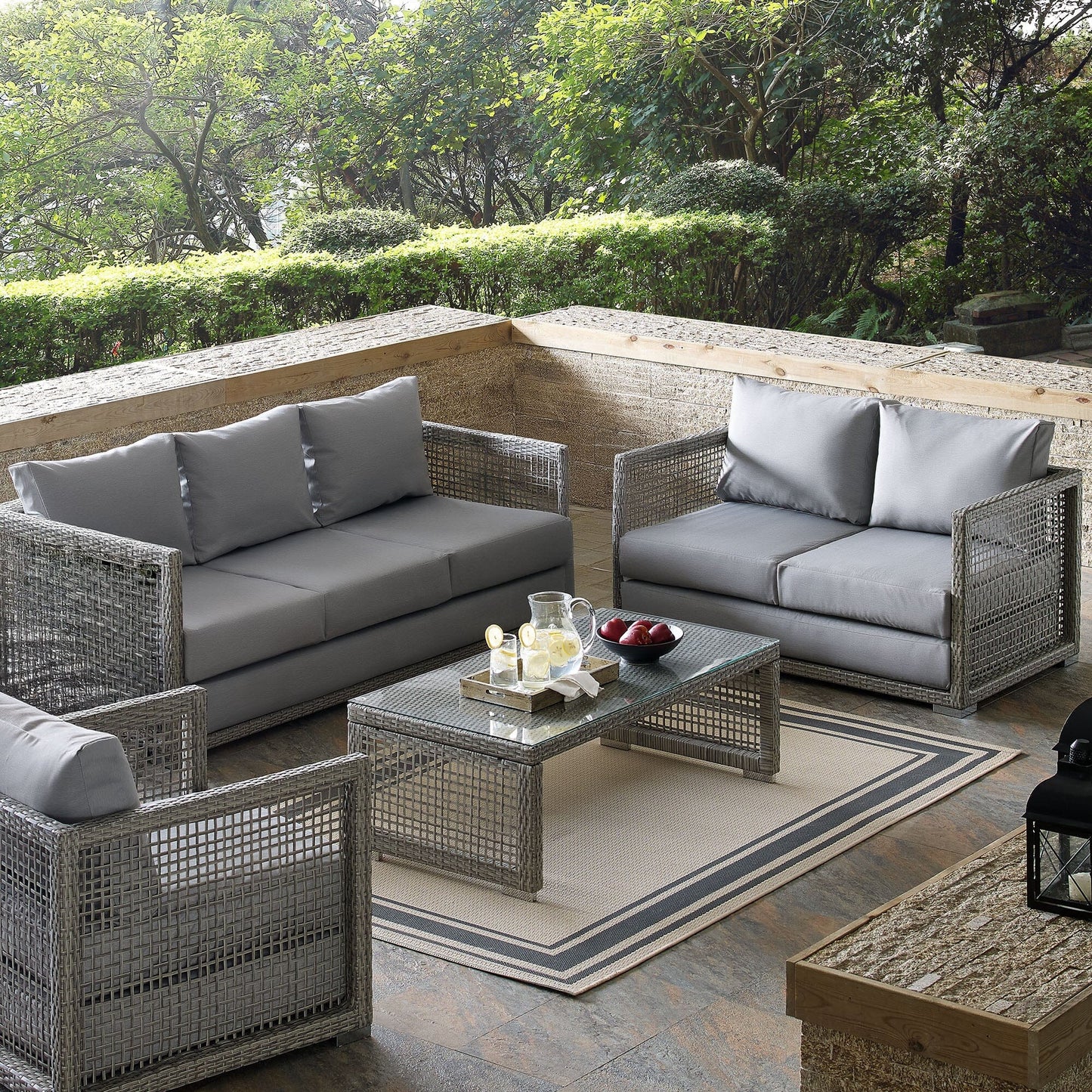 Aura 3 Piece Outdoor Patio Wicker Rattan Set (Gray / Gray) by Modway Conversation Set Modway 