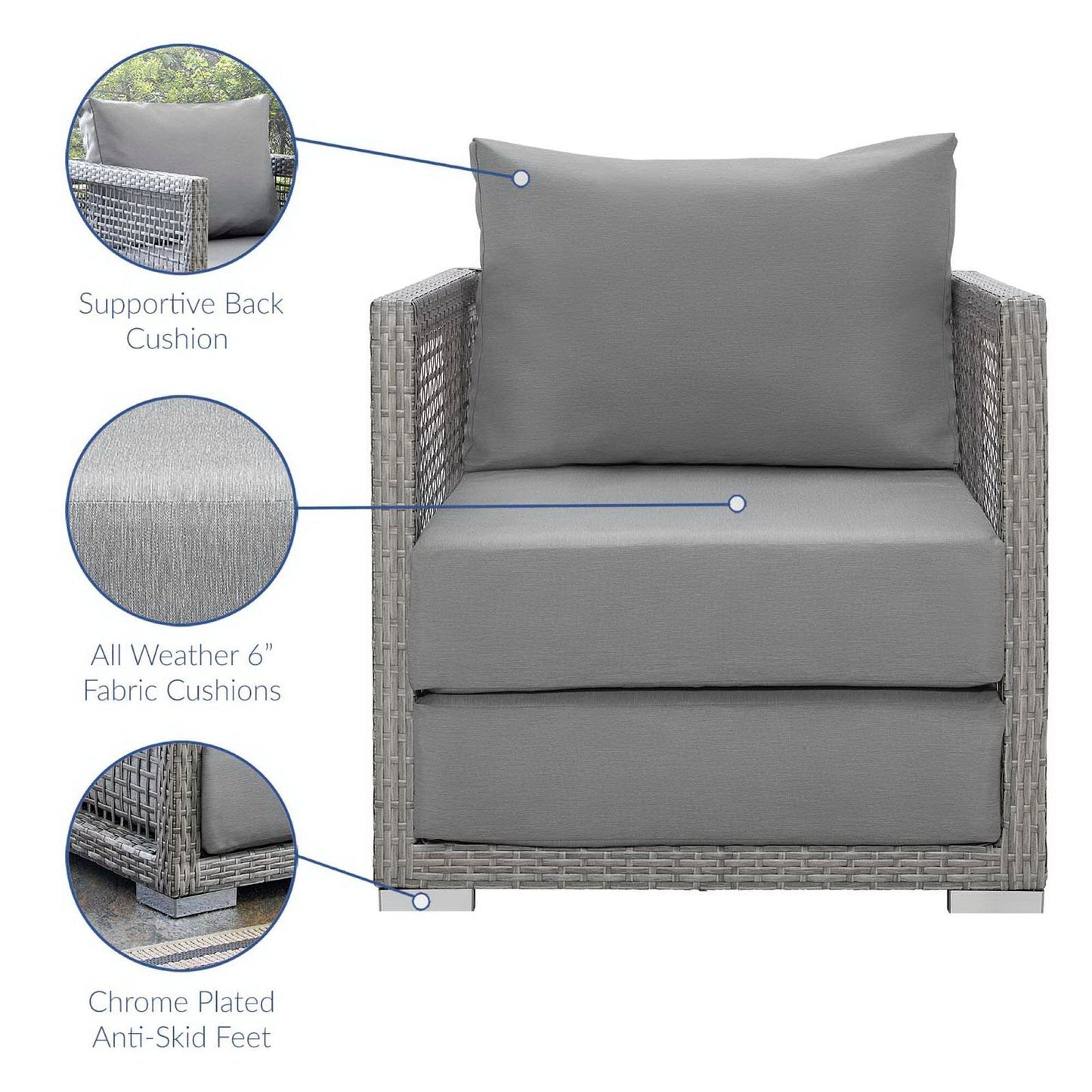 Aura 3 Piece Outdoor Patio Wicker Rattan Set (Gray / Gray) by Modway Conversation Set Modway 