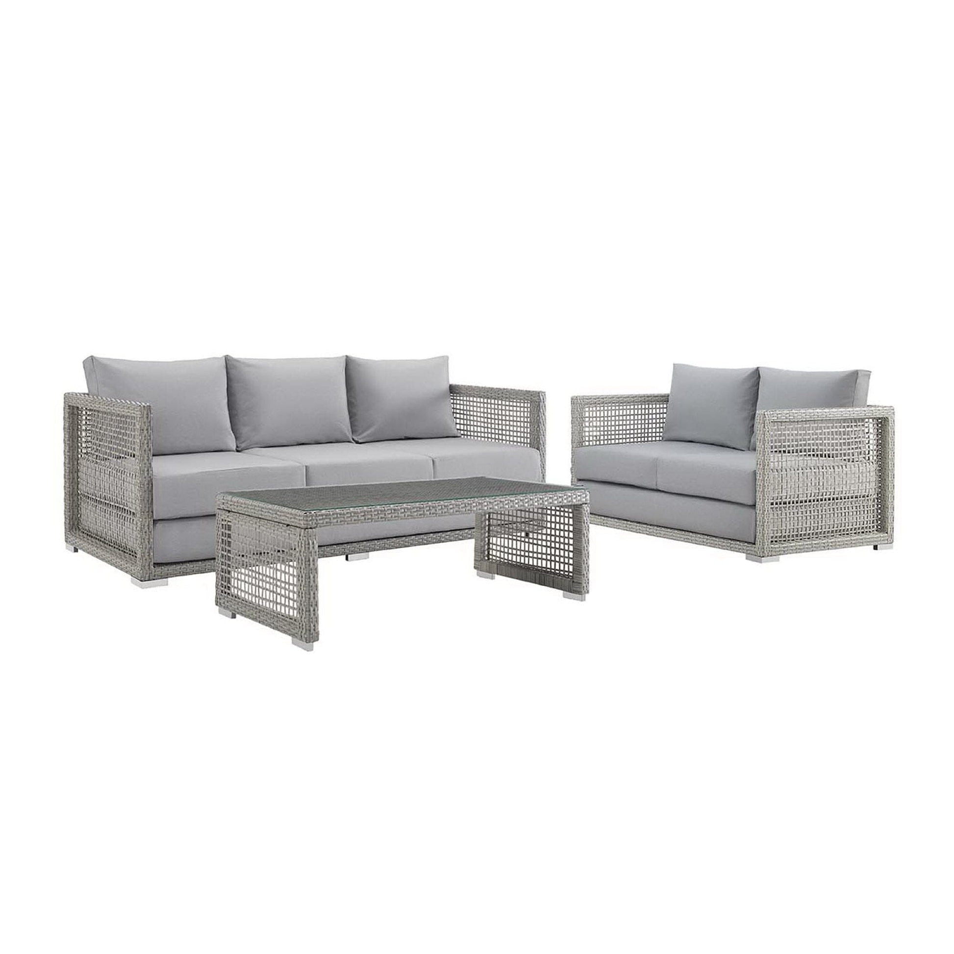 Aura 3 Piece Outdoor Patio Wicker Rattan Set (Gray / Gray) by Modway Conversation Set Modway 