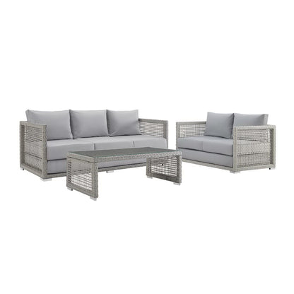 Aura 3 Piece Outdoor Patio Wicker Rattan Set (Gray / Gray) by Modway Conversation Set Modway 