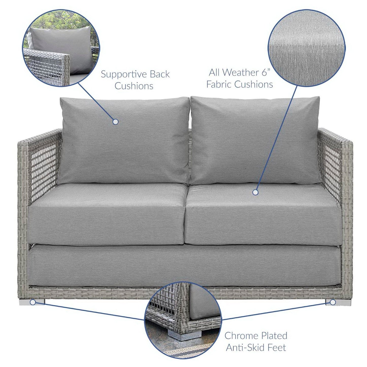 Aura 3 Piece Outdoor Patio Wicker Rattan Set (Gray / Gray) by Modway Conversation Set Modway 