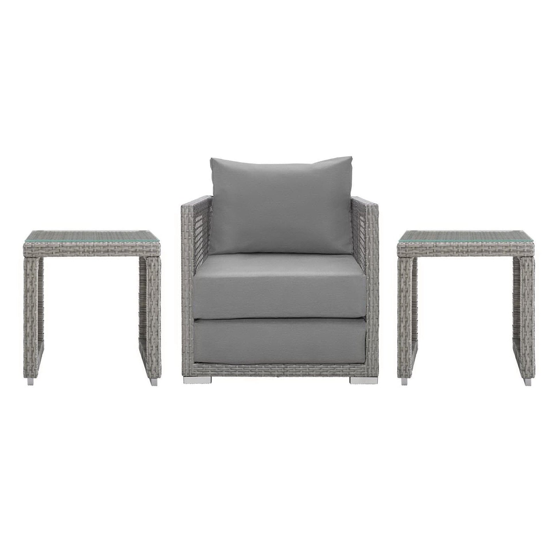 Aura 3 Piece Outdoor Patio Wicker Rattan Set (Gray / Gray) by Modway Conversation Set Modway 