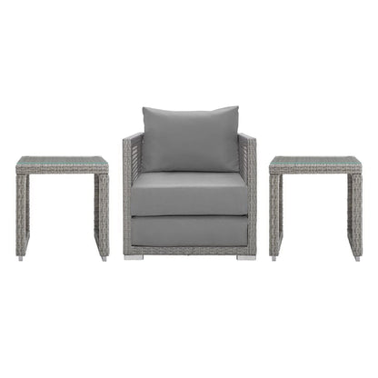 Aura 3 Piece Outdoor Patio Wicker Rattan Set (Gray / Gray) by Modway Conversation Set Modway 