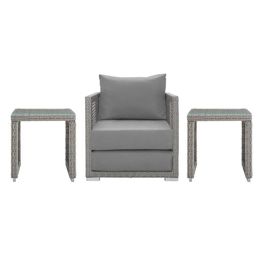 Aura 3 Piece Outdoor Patio Wicker Rattan Set (Gray / Gray) by Modway Conversation Set Modway 