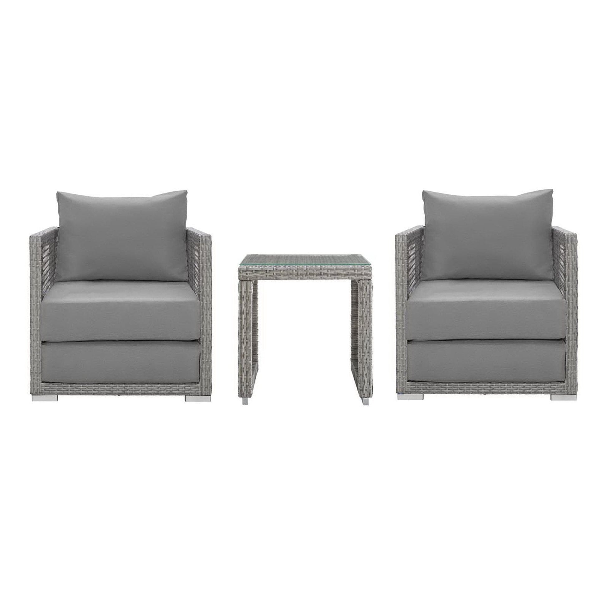 Aura 3 Piece Outdoor Patio Wicker Rattan Set (Gray / Gray) by Modway Conversation Set Modway 