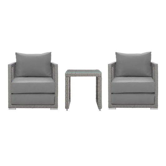 Aura 3 Piece Outdoor Patio Wicker Rattan Set (Gray / Gray) by Modway Conversation Set Modway 