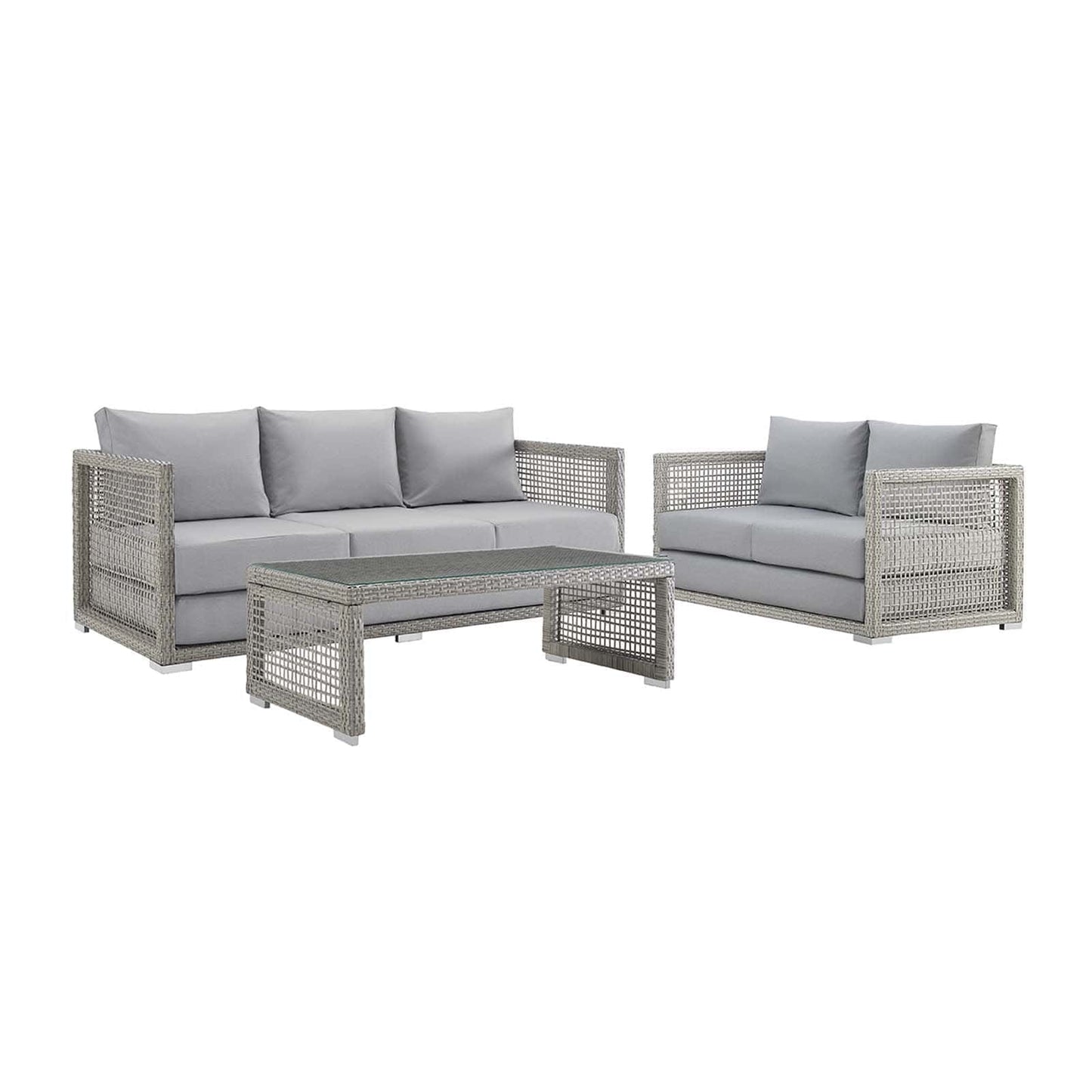 Aura 3 Piece Outdoor Patio Wicker Rattan Set (Gray / Gray) by Modway Outdoor Patio Seating Set Modway 