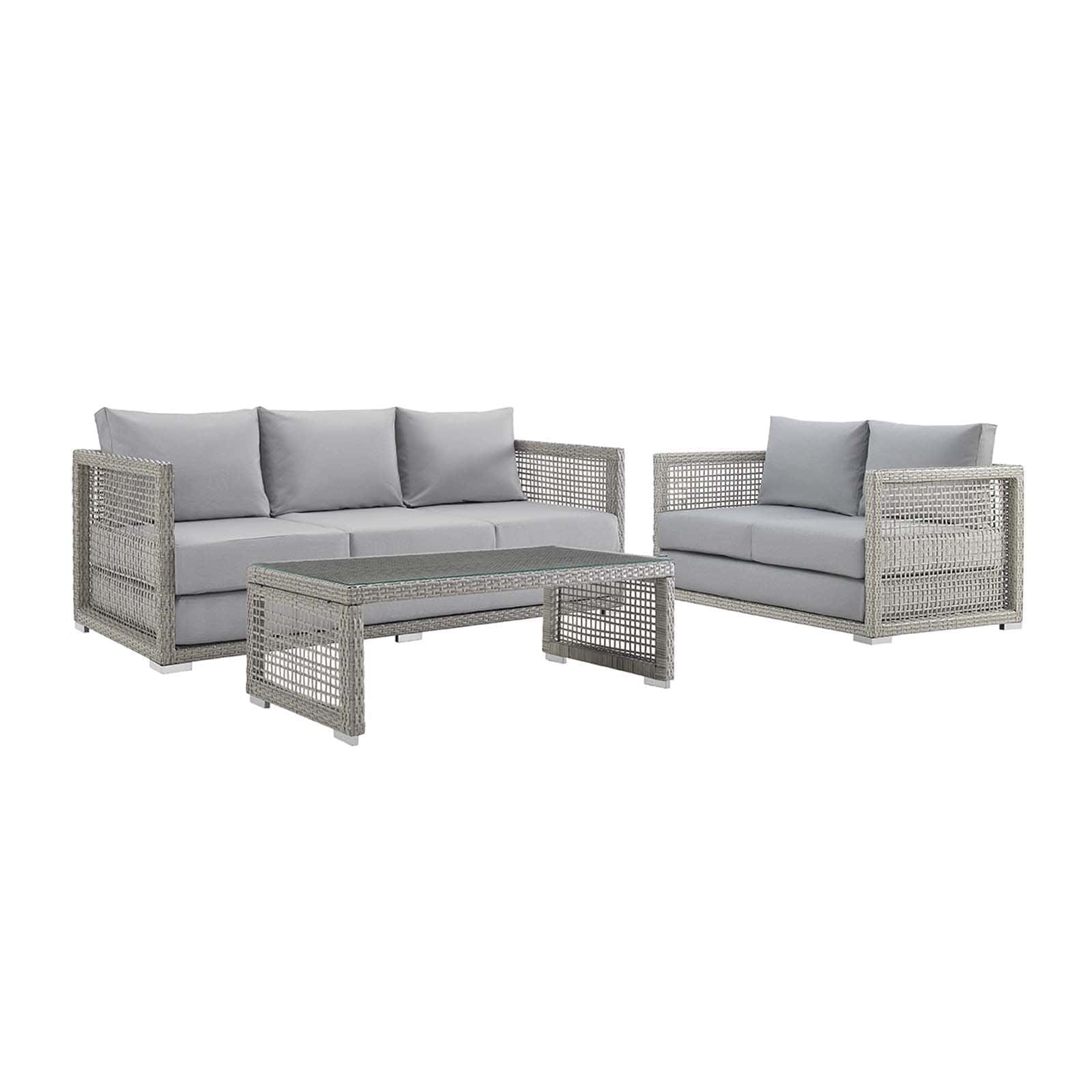 Aura 3 Piece Outdoor Patio Wicker Rattan Set (Gray / Gray) by Modway Outdoor Patio Seating Set Modway 