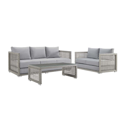 Aura 3 Piece Outdoor Patio Wicker Rattan Set (Gray / Gray) by Modway Outdoor Patio Seating Set Modway 