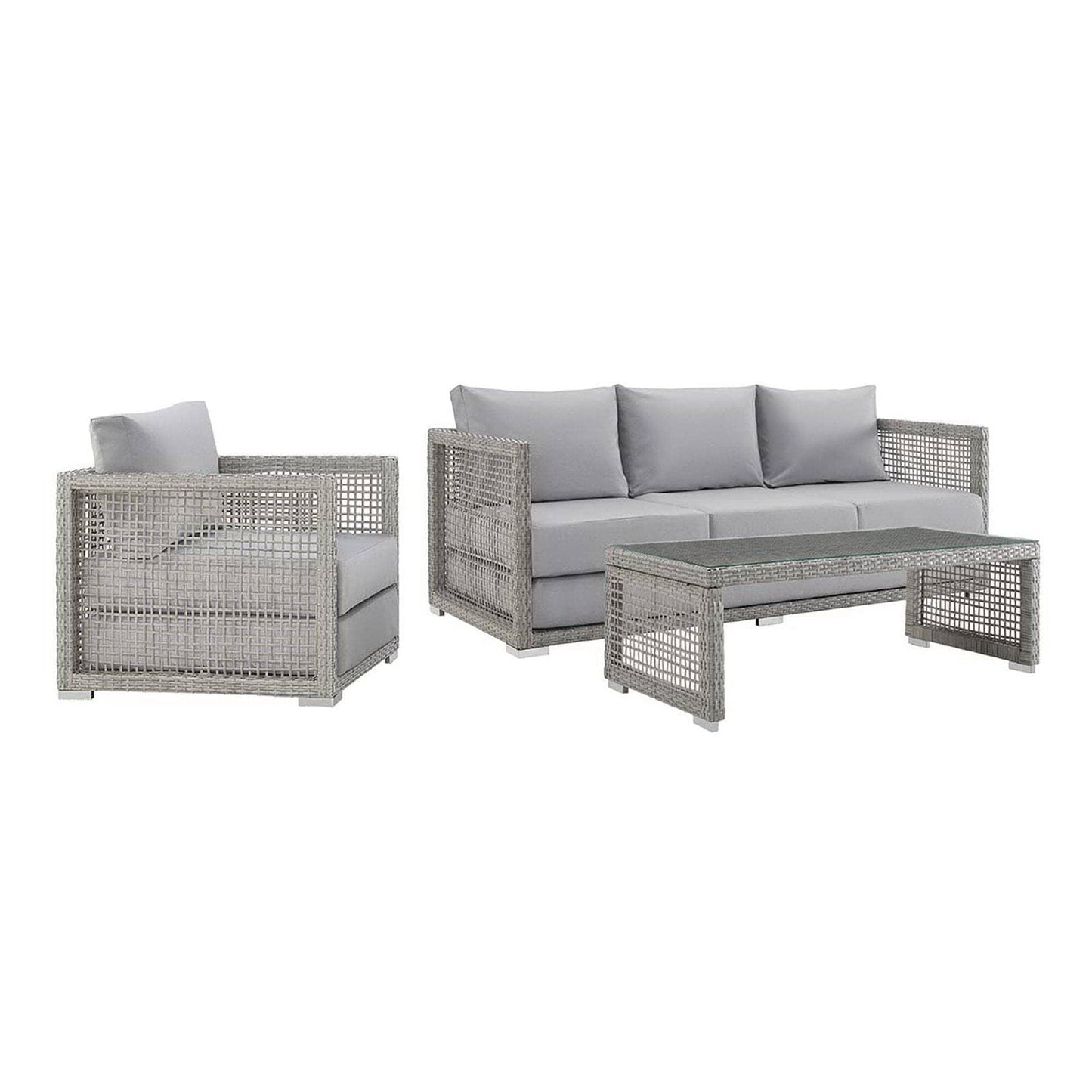 Aura 3 Piece Outdoor Patio Wicker Rattan Set (Gray / Gray) by Modway Outdoor Patio Seating Set Modway 