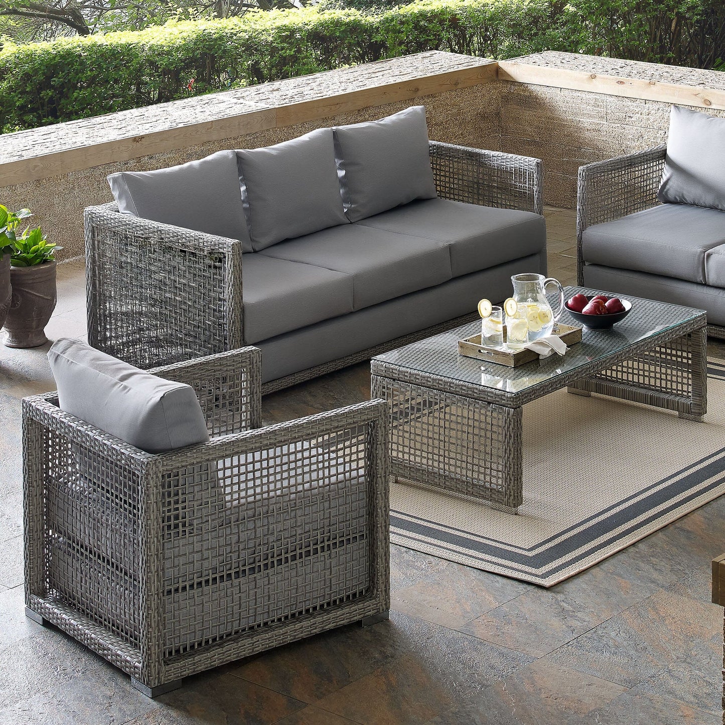 Aura 3 Piece Outdoor Patio Wicker Rattan Set (Gray / Gray) by Modway Outdoor Patio Seating Set Modway 