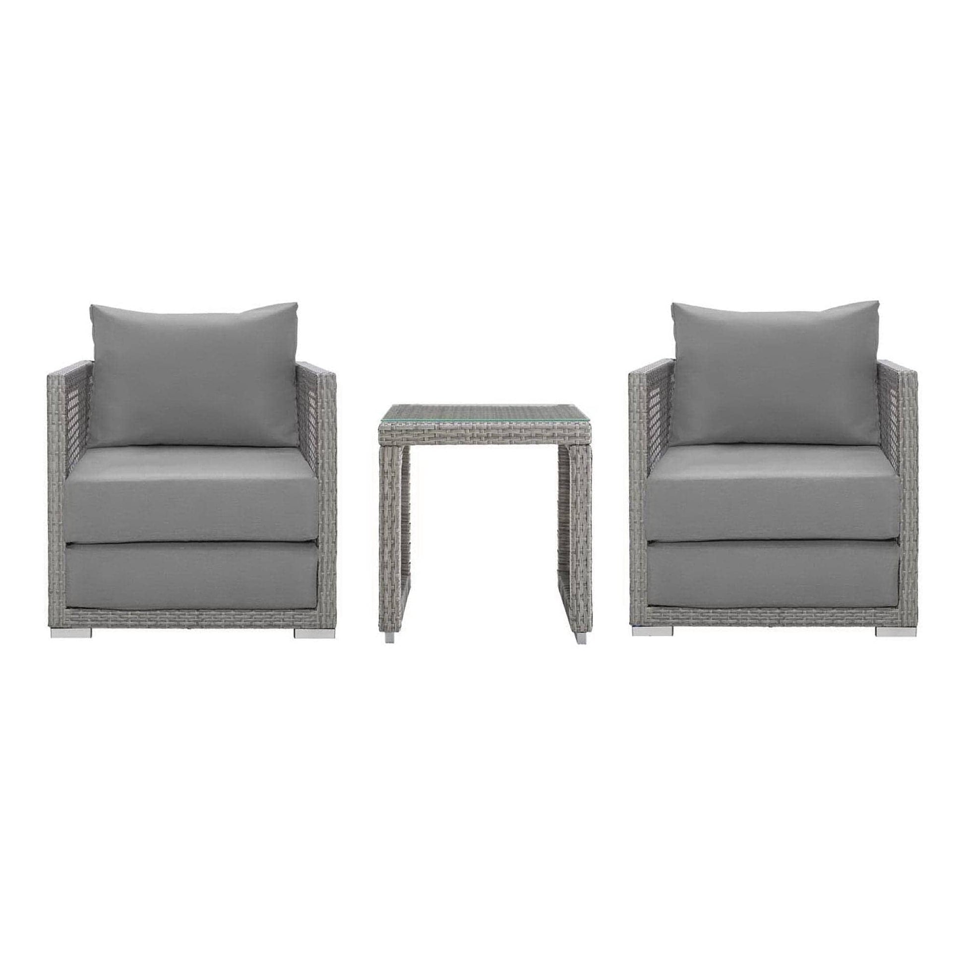 Aura 3 Piece Outdoor Patio Wicker Rattan Set (Gray / Gray) by Modway Outdoor Seating Set Modway 