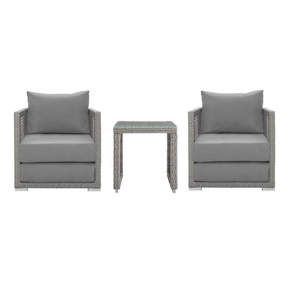Aura 3 Piece Outdoor Patio Wicker Rattan Set (Gray / Gray) by Modway Outdoor Seating Set Modway 