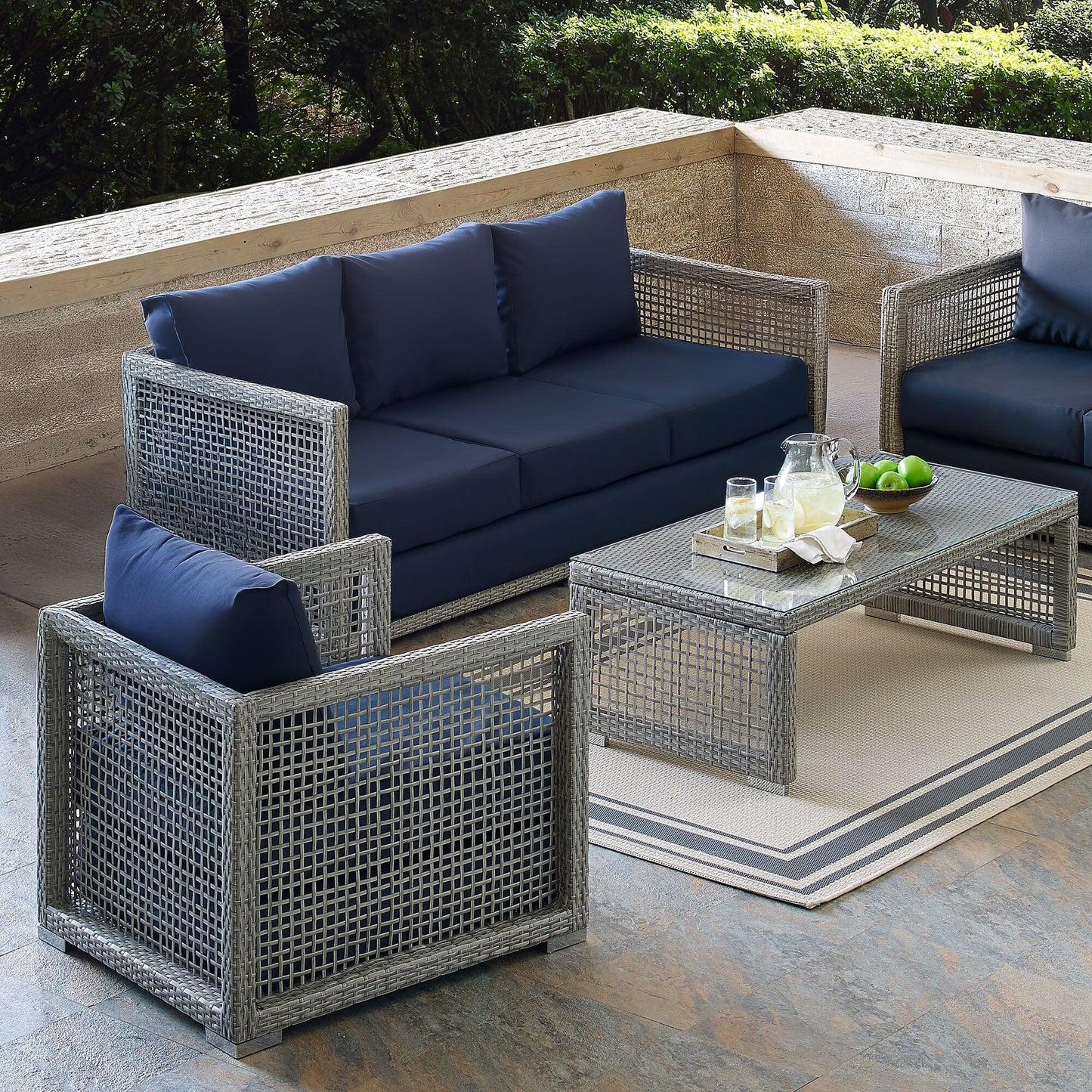 Aura 3 Piece Outdoor Patio Wicker Rattan Set (Gray / Navy) by Modway Conversation Set Modway 