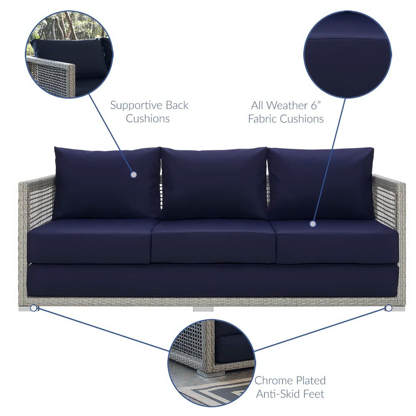 Aura 3 Piece Outdoor Patio Wicker Rattan Set (Gray / Navy) by Modway Conversation Set Modway 