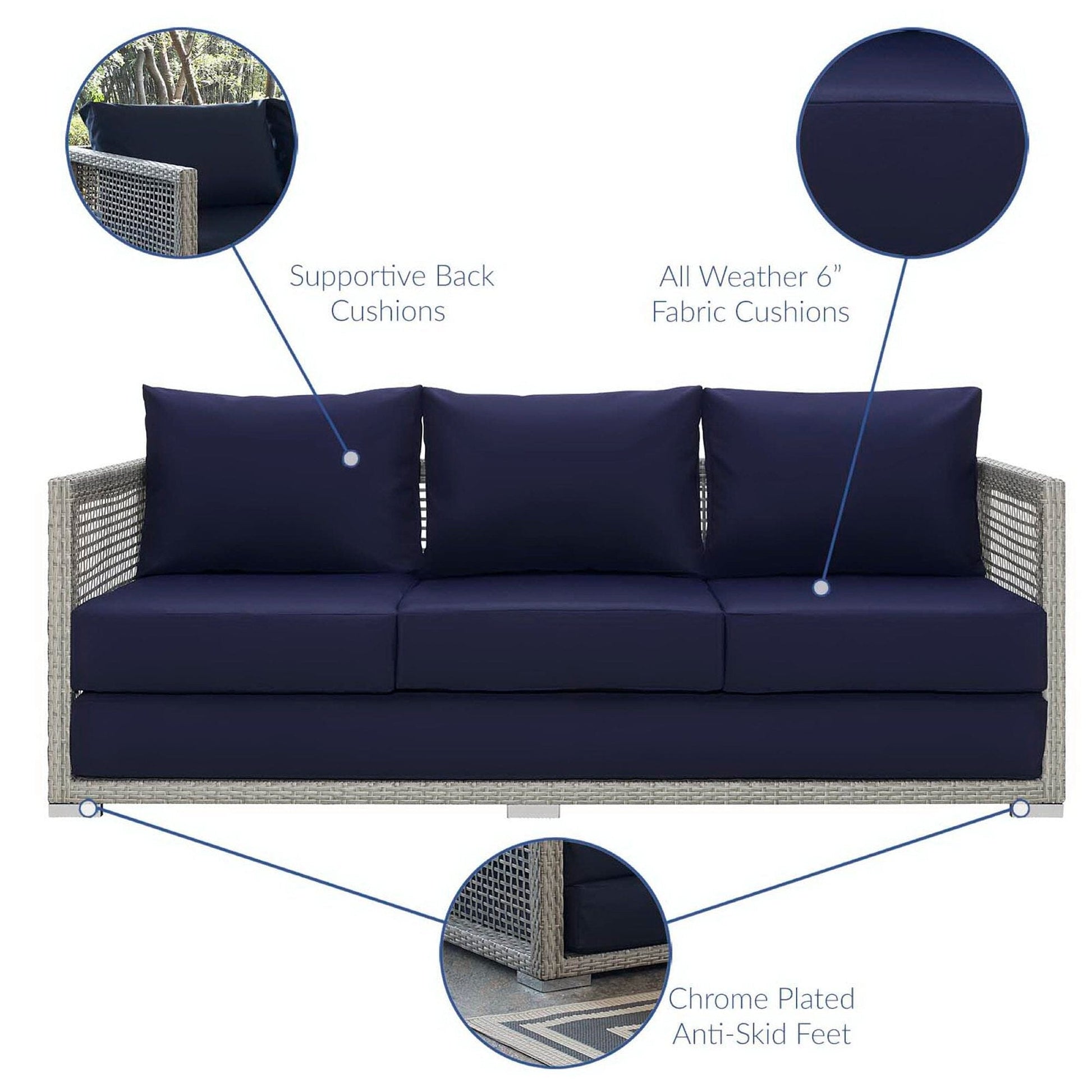 Aura 3 Piece Outdoor Patio Wicker Rattan Set (Gray / Navy) by Modway Conversation Set Modway 