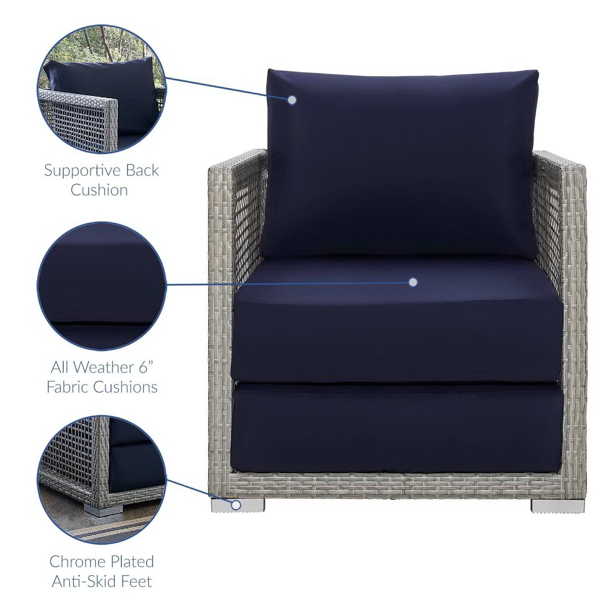Aura 3 Piece Outdoor Patio Wicker Rattan Set (Gray / Navy) by Modway Conversation Set Modway 