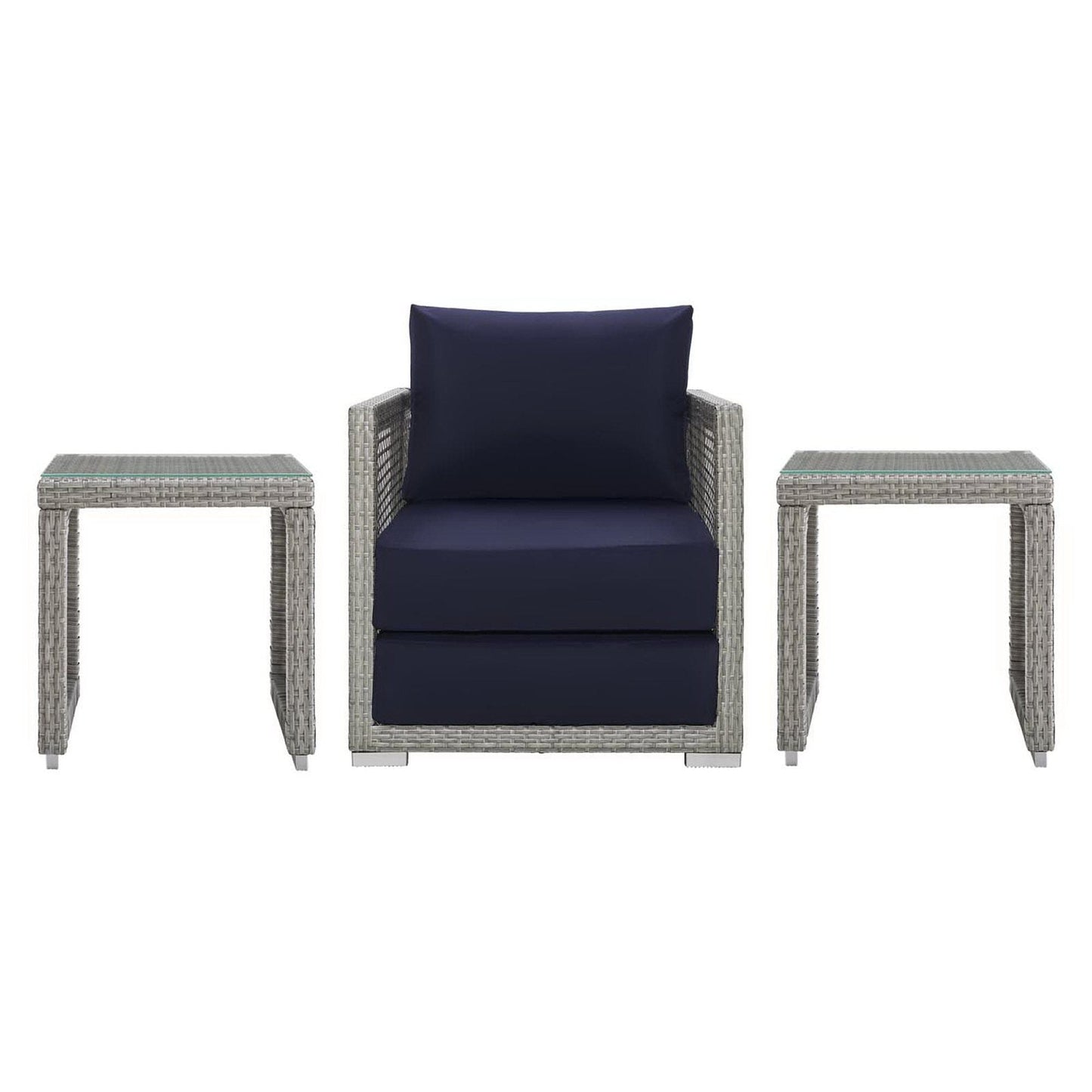 Aura 3 Piece Outdoor Patio Wicker Rattan Set (Gray / Navy) by Modway Conversation Set Modway 