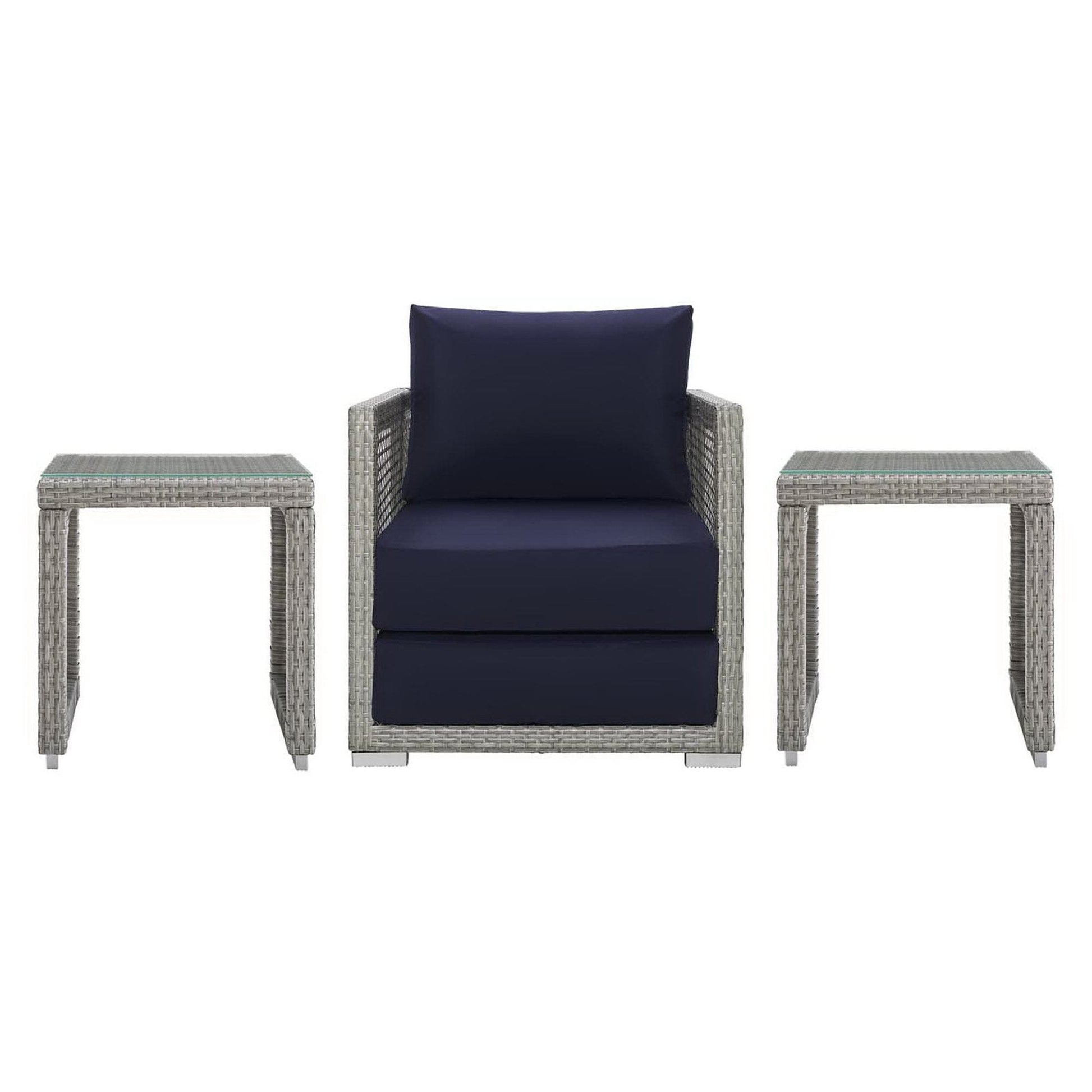 Aura 3 Piece Outdoor Patio Wicker Rattan Set (Gray / Navy) by Modway Conversation Set Modway 