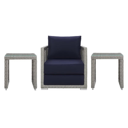 Aura 3 Piece Outdoor Patio Wicker Rattan Set (Gray / Navy) by Modway Conversation Set Modway 