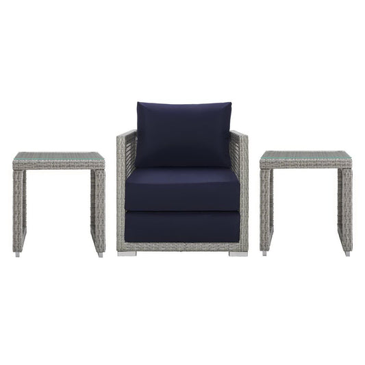 Aura 3 Piece Outdoor Patio Wicker Rattan Set (Gray / Navy) by Modway Conversation Set Modway 